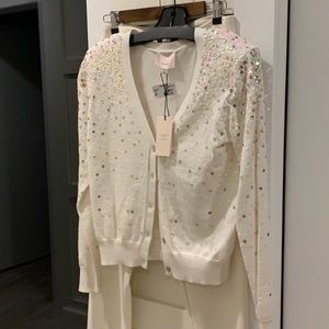 cream cardigan with irredesent sequins